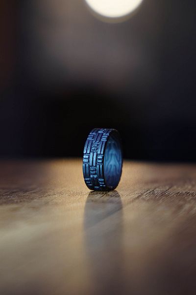 The Collection Line Pattern Model Unisex Adjustable Black Ring