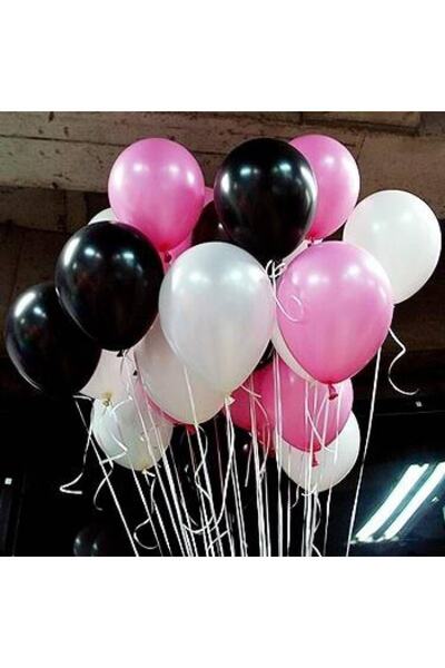 Parti Furyası Pink Black White 30 Pieces Birthday Chain Balloon Set