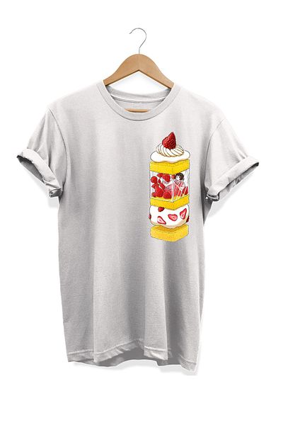 remonz Μπλουζάκι με στάμπα φράουλας σειράς Food 100% βαμβακερό μπλουζάκι μεγάλου μεγέθους