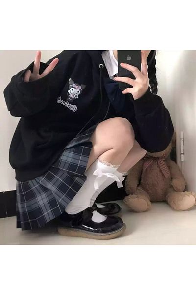Gofeel Unisex Harajuku Gothic Kuromi Μαύρη ζακέτα με κουκούλα