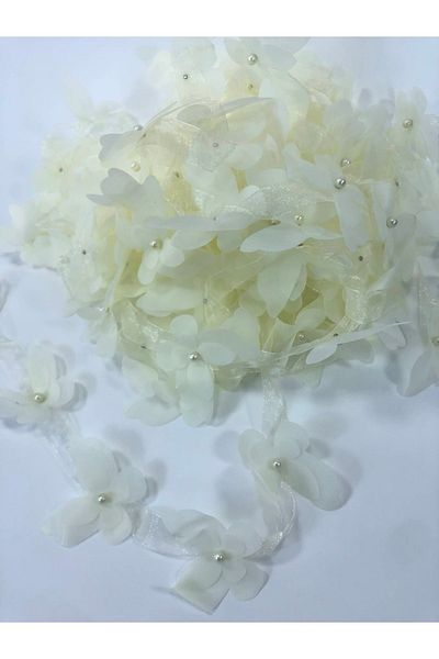 Hobigram Țesătură din organza cu dungi fluture tăiate cu laser de culoare crem Floare artificială 13 buc Fluture – Panglică decorativă – D