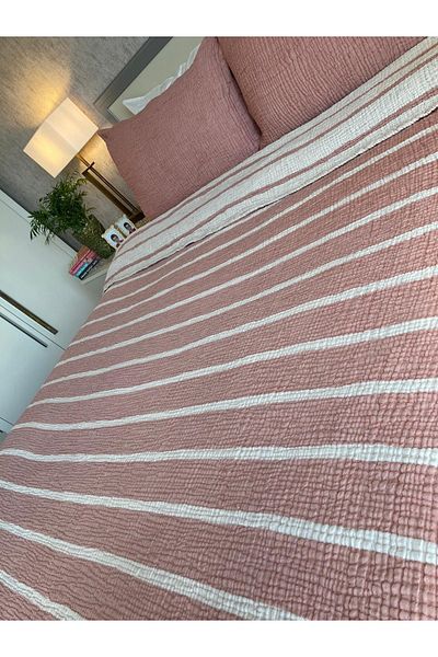 YASEMİNİNEVİ Brick Striped King Size Bedspread/pike