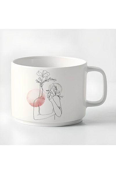 GünayStore Double Turkish Coffee Cup & Espresso Cup Minimal Linear Women's Small Mug 8x5