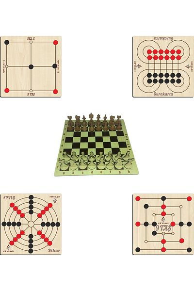 Ahtek Wooden Intelligence and Strategy Game Set 5 Pieces, 3 Pieces + 9 Pieces + Bihar + Surakarta and Chess