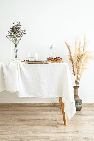 miyolin Washed Linen Tablecloth, Raw Linen Tablecloth, White Linen Tablecloth