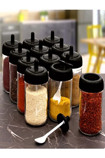 abenim Kendinden Kaşıklı Baharatlik Seti (2'li) Cam Kavanoz 300 Ml