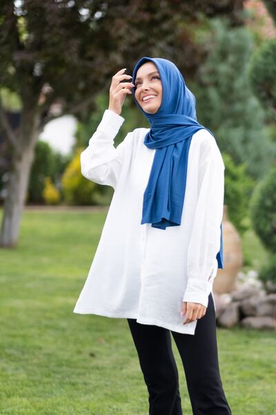 ELANS Combed Cotton Ready Practical Shawl Scarf Denim Blue