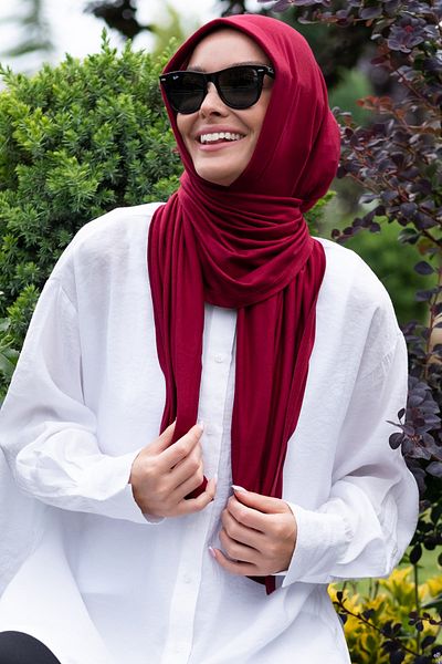 ELANS Combed Cotton Ready Practical Shawl Scarf Claret Red