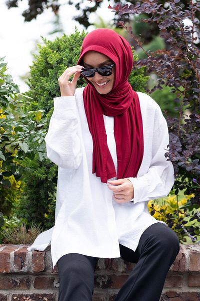 ELANS Combed Cotton Ready Practical Shawl Scarf Claret Red