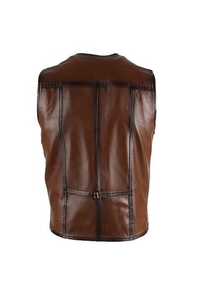 fubileather Елек от естествена кожа с кафяви точкови шевове