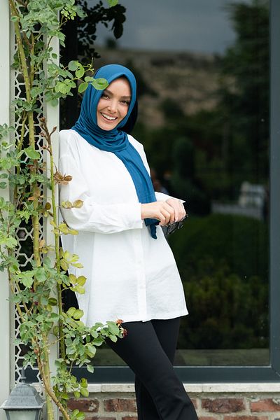 ELANS Combed Cotton Ready Practical Shawl Scarf Petrol Color