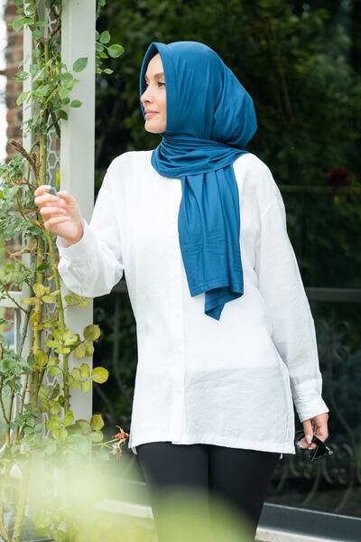 ELANS Combed Cotton Ready Practical Shawl Scarf Petrol Color