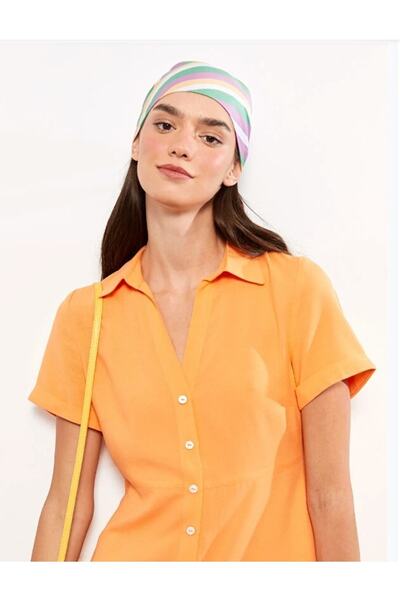 LC Waikiki Women's Dress - Shirt Collar, Solid, Short Sleeve