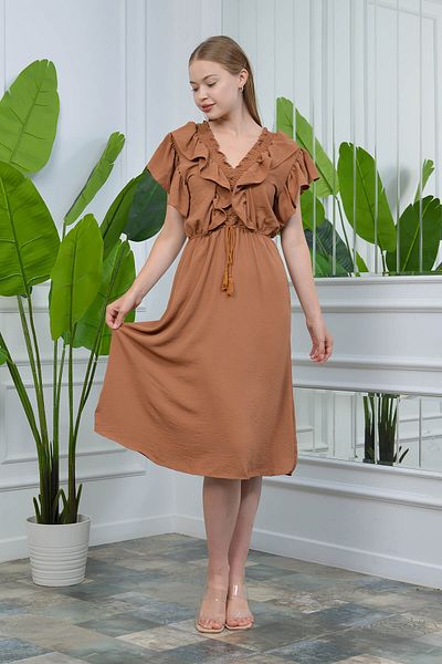 Neşeli Butik Γυναικείο φόρεμα Ayrobin με βολάν στον γιακά και στα μανίκια με λεπτομέρεια δέσιμο Nb10050