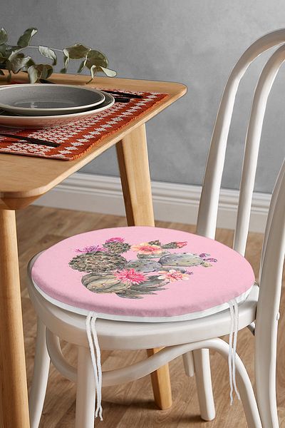 Realhomes Digital Printed Modern Round Zippered Chair Cushion with Cactus Pattern on Colorful Floor