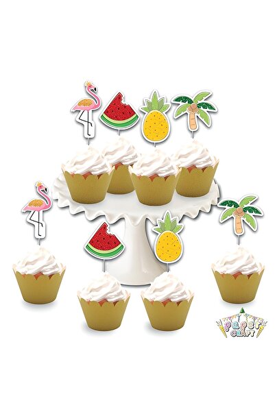 Genel Markalar Mini Party Store 8'li Simli Eva Delux Kürdan Flamingo