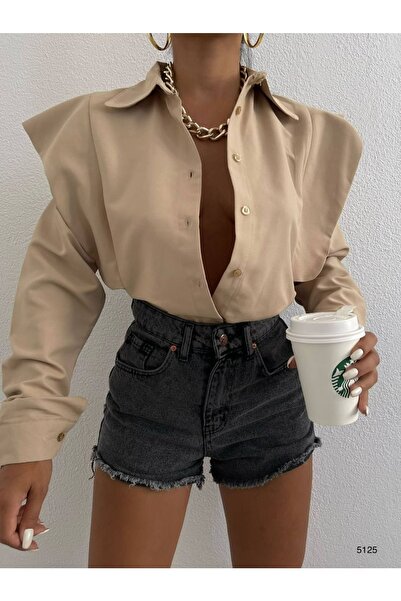 Çnru Omuz Detaylı Rahat Kalıp Uzun Kol Gömlek