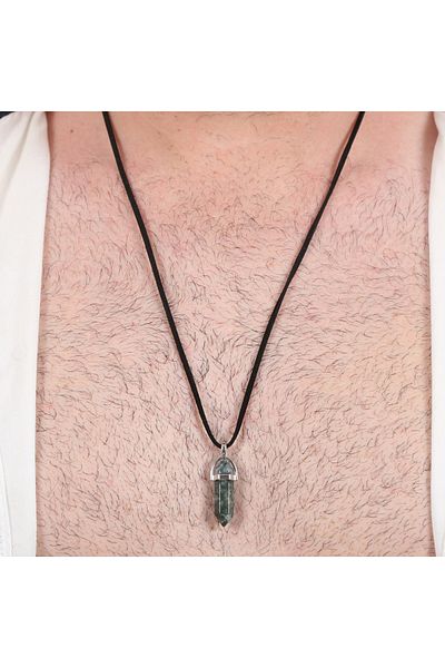 Mystic Energy Certified Indian Aqueous Natural Stone Nail Cut Men's Necklace |   Gift Natural Stone