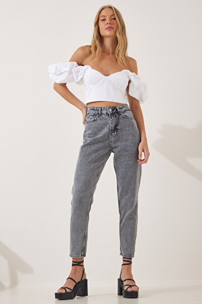 Happiness İstanbul Jean mom cu talie înaltă de damă OK00040