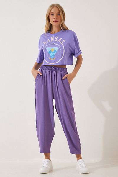Happiness İstanbul Дамски лилав панталон Ayrobin Shalwar CI00036