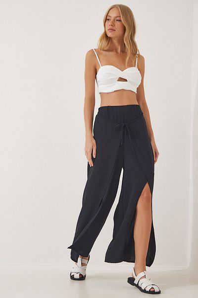 Happiness İstanbul Schwarze Ayrobin Shalwar-Hose für Damen im Rock-Look DE00009