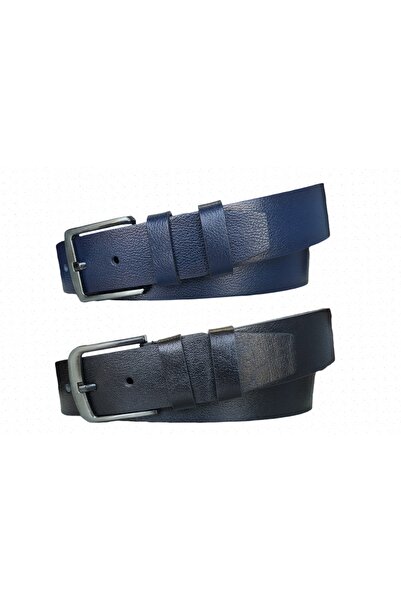 Kar-Pa 100% Genuine Leather Set of 2 Jeans Belt 4.5cm Black, Navy Blue