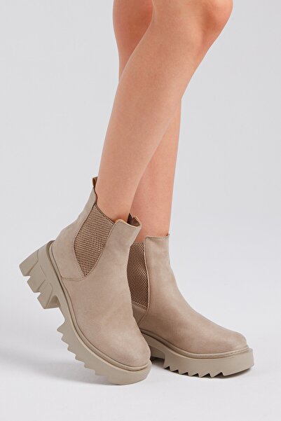 Tonny Black Női krémszínű velúr rugalmas, kényelmes szabású csizma