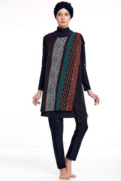 Remsa Mayo Μαγιό 3 τεμαχίων Pareo Lycra Full Covered Hijab Adasea 4363 Μαύρο