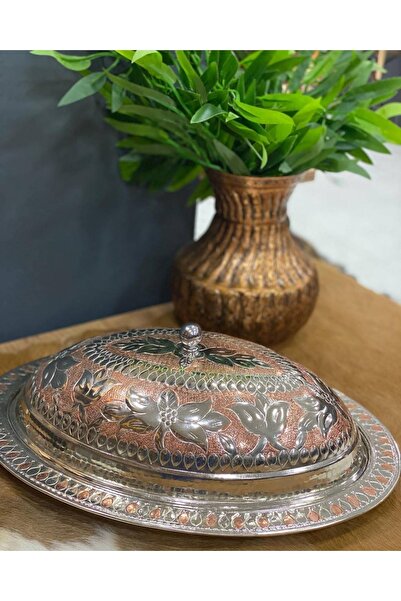 As El Sanatları Bakır El Işlemeli Kapaklı Kayık Sunumluk Çift Renkli 40 Cm