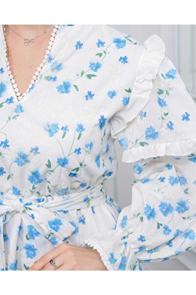 CİXAPLE Nakış Baskılı Fisto Kumaş (PAMUKLU) Elbise