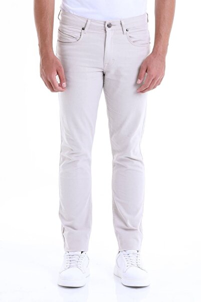 Hatemoğlu Beige Regular Fit Patterned Cotton 5 Pocket Canvas Trousers