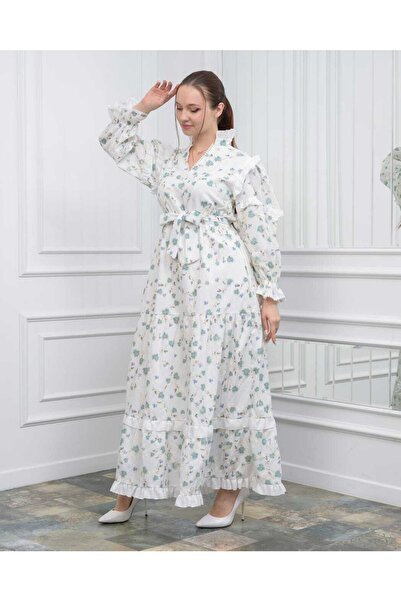 CİXAPLE Nakış Baskılı Fisto Kumaş (PAMUKLU) Elbise