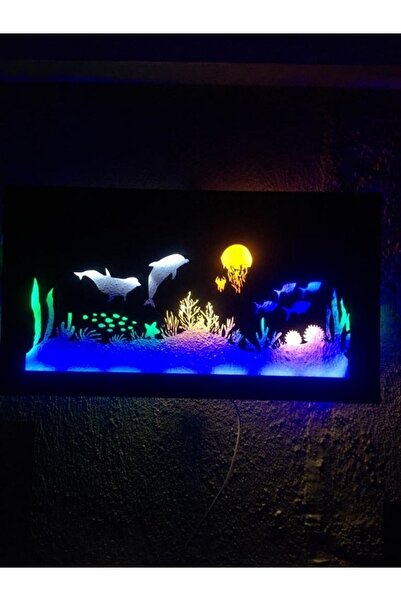 ÇAKRA Su Altı Temalı Led Işıklı Ahşap Tablo 50x35cm