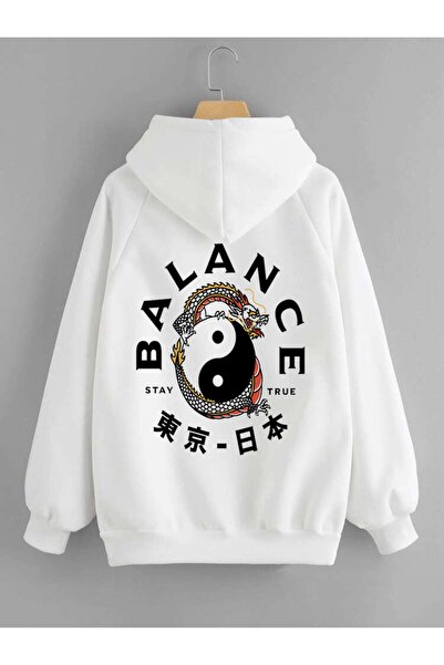 DEEPSENCE Φούτερ Unisez Oversize με κουκούλα Balance Λευκό