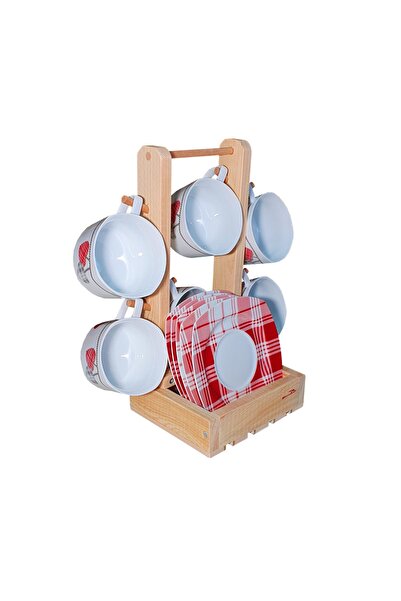 Barış Dizayn Doğal Ahşap Tabak Standlı Masa Askısı Fincanlık Iki Kenarlı Kupa Askısı Mutfak Bardak Askılığı