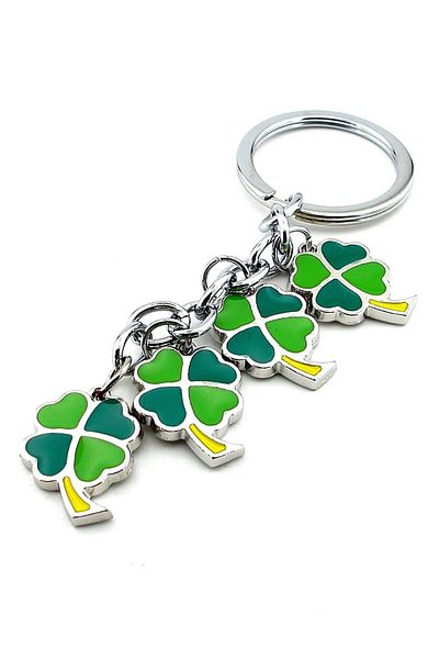Solfera Clover Flower Patterned Four Leaf Metal Keychain - Kc972