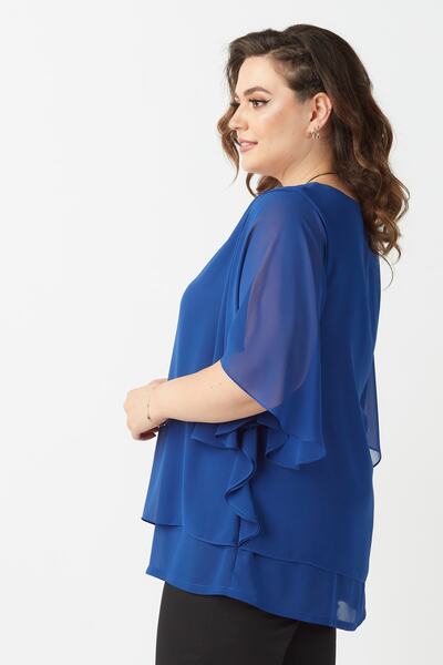 Moda Alba بالإضافة إلى حجم بلوزة الشيفون مع قلادة ساكس الأزرق الأكمام الخفافيش