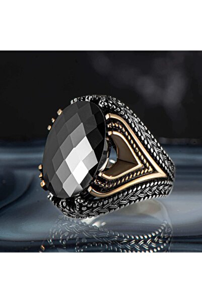 Anı Yüzük Dark Power Fasetli Siyah Zirkon Taşlı Gümüş Erkek Yüzük