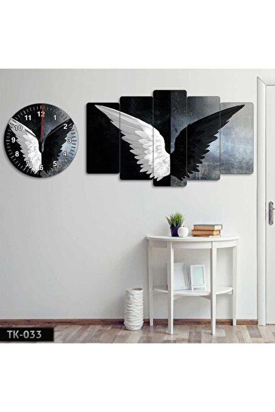 EVLOYA Siyah Beyaz Melek Kanadı, Melek Kanat, Kanat - Tablo Saat Kombini