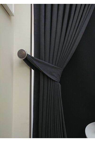 Evdepo Home Anthracite Solid Color Pleated Soft Background Curtain, 1/2 Sparse Pleat, Single Wing