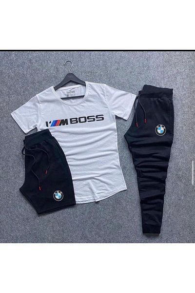 NewCabin Σορτς-Φούτερ-Τ-Πουκάμισο Slim Fit 3 τεμαχίων Λευκό Σετ Bmw Συνδυασμός κάτω επάνω