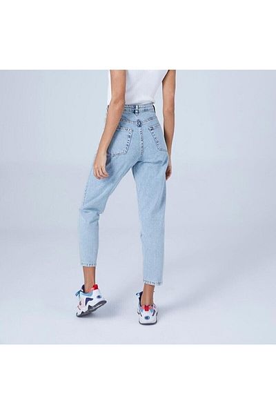 LİMABEL Mom Lycra Talie înaltă Blue Snow Washed Mom Jeans Extra Confortabil