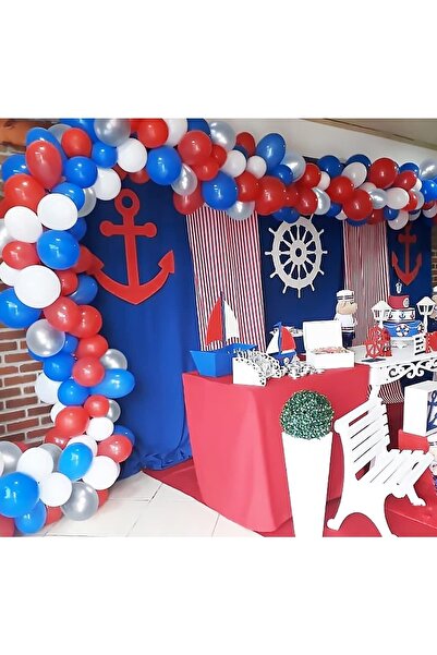Parti dolabı 60lı Denizci Konseptli Doğum Günü Balon Zinciri (20 Mavi 20 Kırmızı 20 Beyaz) 1 Yaş Set