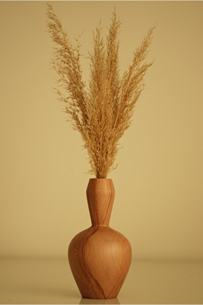 Decorative Wood Vase And Dry Pampas Flower