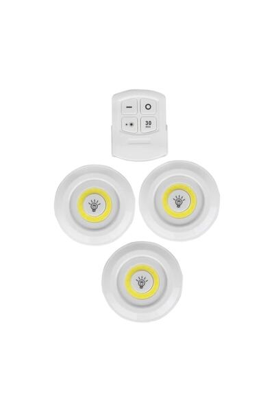 DEMPOWER Uzaktan Kumandalı 3 Lü Spot Led Lamba Kablosuz Pilli Işıldak