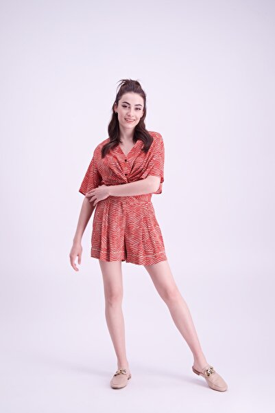 NEWRULES Kadın Kırmızı Desenli Şort