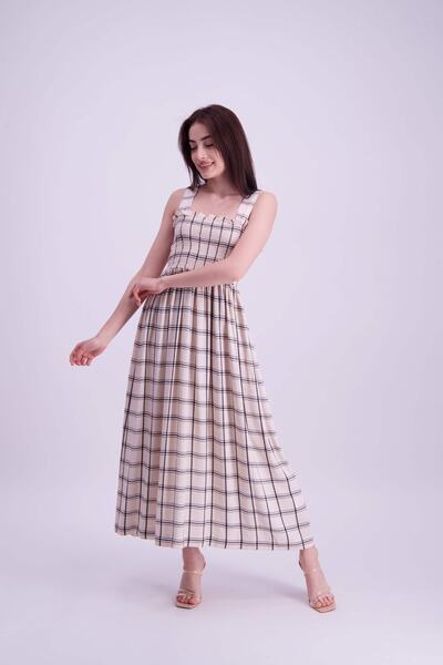 NEWRULES Büzgü Ve Fırfır Detaylı Ekoseli Elbise