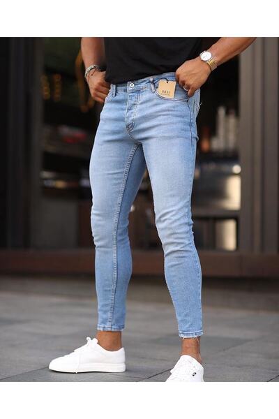 NO61 MAN Blugi drepti slimfit Lycra albastru deschis