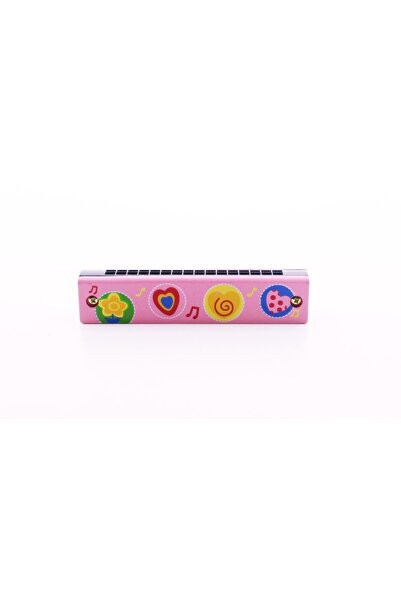 BiTon Toptan 16 Holes Double Row Pink Patterned Children's Harmonica - 1 Piec...