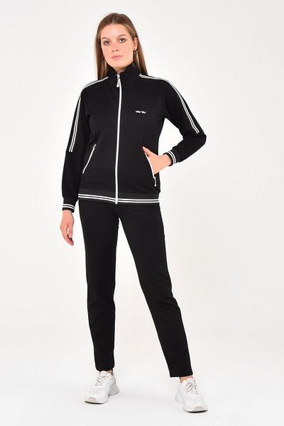 WND SPORT Stand Collar Ribbed Zippered Embroidery Detailed 3-Piece Wnd Women's Tracksuit Set